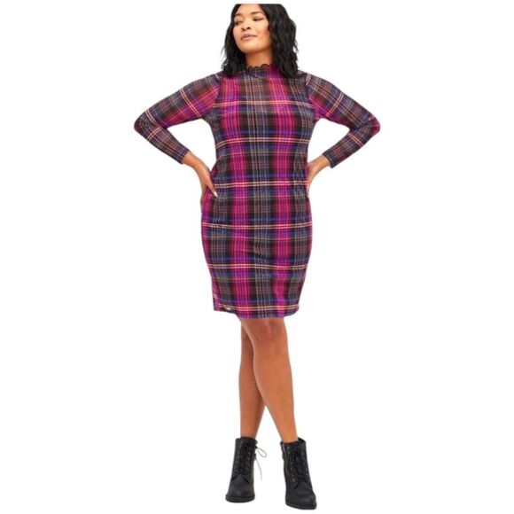 TORRID MINIβMesh Multi- Color Plaid Mock Neck Dress Plus Size 4X - Picture 4 of 14